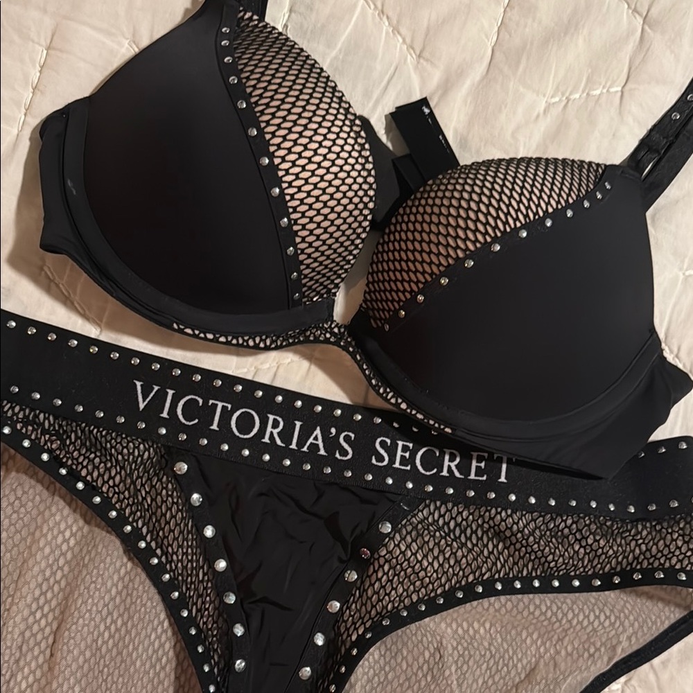 Victoria's Secret Balmain Black Mesh Bra Set